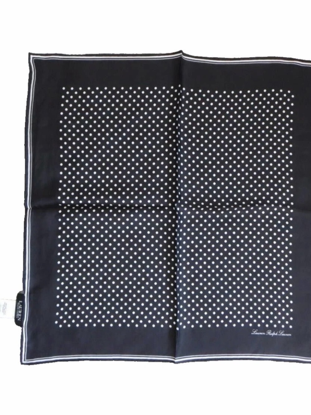 Lauren Ralph Lauren Black & White Polka Dot Silk Scarf/Twillie 22”x 22” Square - Picture 4 of 11
